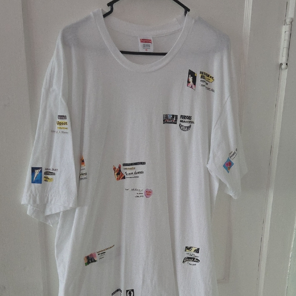 Supreme White Graphic Tee with Multicolor Accents